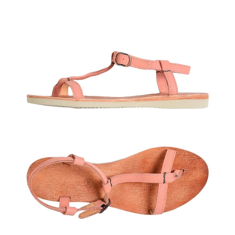 Satorisan Salmon colour leather thong/T-strap FLAT sandals NIB